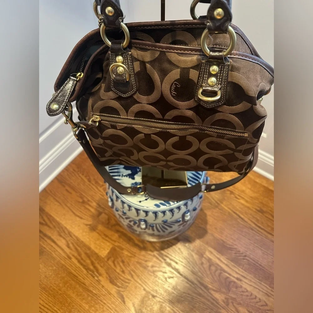 Coach Madison Sabrina Satchel in dark brown w/removable shoulder strap